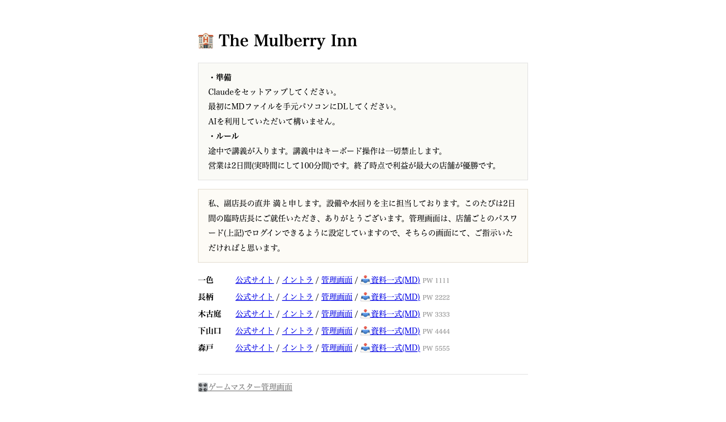 The Mulberry Inn トップ画面